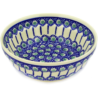 Polish Pottery Bowl 7&quot; Royal Blue Peacock