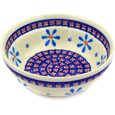 Polish Pottery Bowl 7&quot; Spinning Daisies