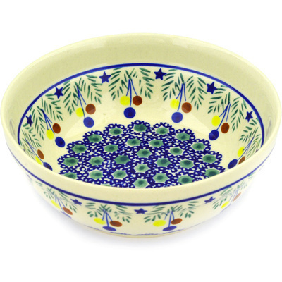 Polish Pottery Bowl 7&quot; Stars And Holly Berries