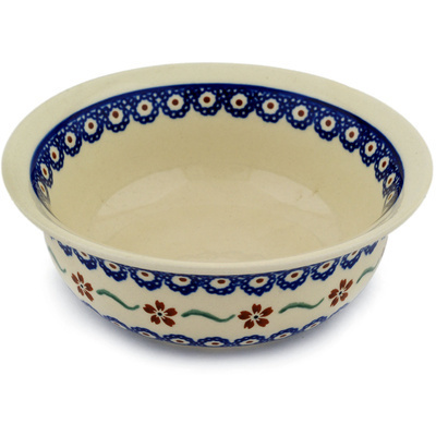 Polish Pottery Bowl 7&quot; Sweet Red Flower