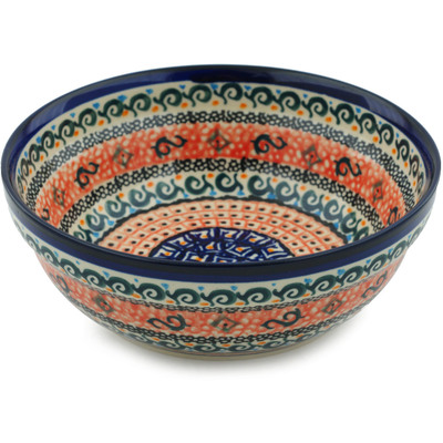 Polish Pottery Bowl 7&quot; Terra Cotta UNIKAT