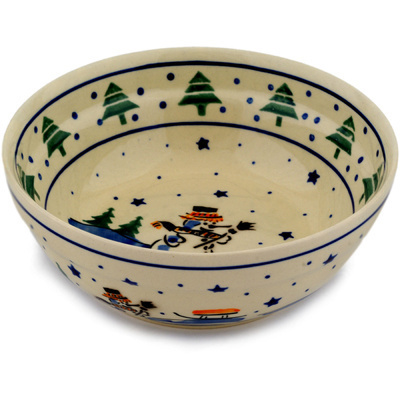 Polish Pottery Bowl 7&quot; Winter Forest