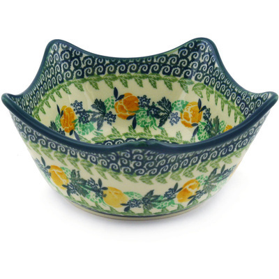 Polish Pottery Bowl 7&quot; Yellow Cabbage Rose