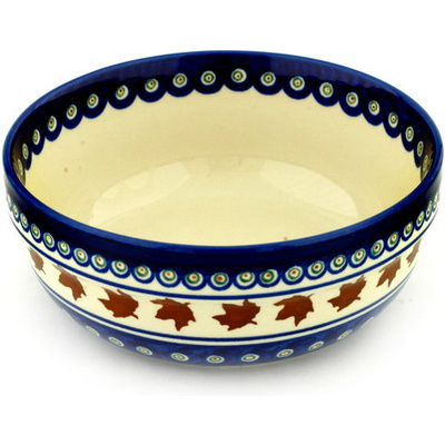 Polish Pottery Bowl 8&quot; Autumn Leaves