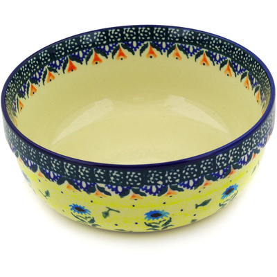 Polish Pottery Bowl 8&quot; Blue Dahlia