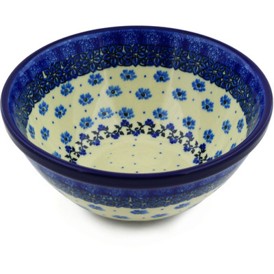 Polish Pottery Bowl 8&quot; Cobalt Daisies