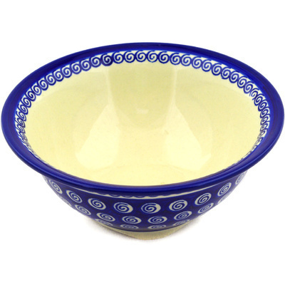 Polish Pottery Bowl 8&quot; Cobalt Swirl