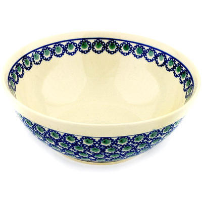 Polish Pottery Bowl 8&quot; Emerald Peacock Eyes