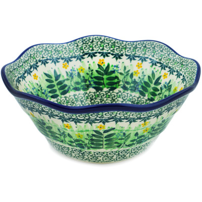 Polish Pottery Bowl 8&quot; Green Tranquility UNIKAT