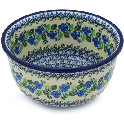 Polish Pottery Bowl 8&quot; Lime Flower