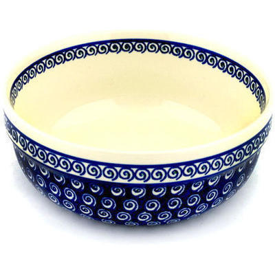 Polish Pottery Bowl 8&quot; Peacock Swirls