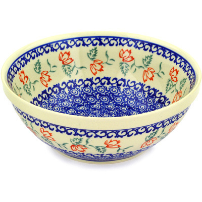 Polish Pottery Bowl 8&quot; Red Daystar
