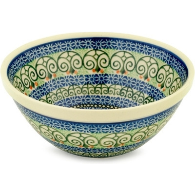 Polish Pottery Bowl 8&quot; Scroll Window