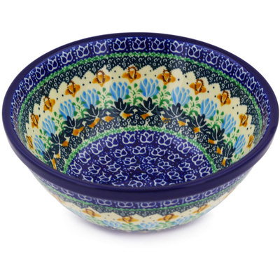 Polish Pottery Bowl 8&quot; Tulips Of The Valley UNIKAT