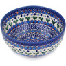 Polish Pottery Bowl 9&quot; Blue Tulip Garden UNIKAT