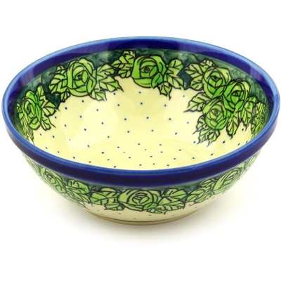 Polish Pottery Bowl 9&quot; Bold Cabbage Rose