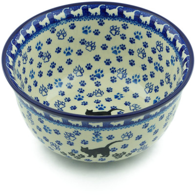 Polish Pottery Bowl 9&quot; Boo Boo Kitty Paws
