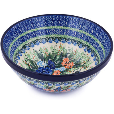 Polish Pottery Bowl 9&quot; Butterfly Blue UNIKAT