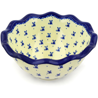 Polish Pottery Bowl 9&quot; Cobalt Mouse