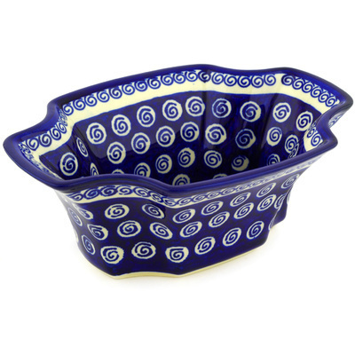 Polish Pottery Bowl 9&quot; Cobalt Swirl