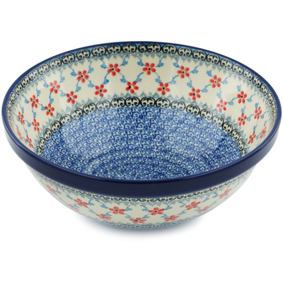 Polish Pottery Bowl 9&quot; Floral Lattice
