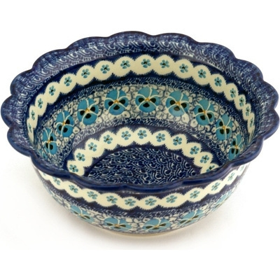 Polish Pottery Bowl 9&quot; Splendid In Blue UNIKAT