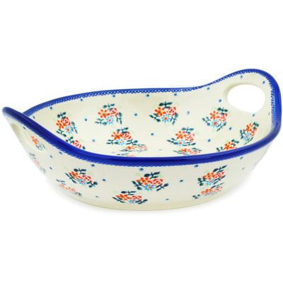 Polish Pottery Bowl with Handles 11&frac12;-inch Burst Of Spring