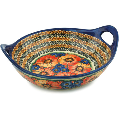 Polish Pottery Bowl with Handles 12&quot; Bright Beauty UNIKAT