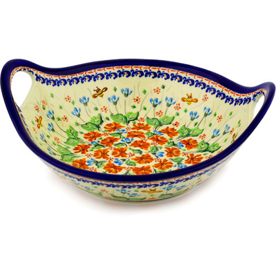 Polish Pottery Bowl with Handles 12-inch Bumble Bee UNIKAT