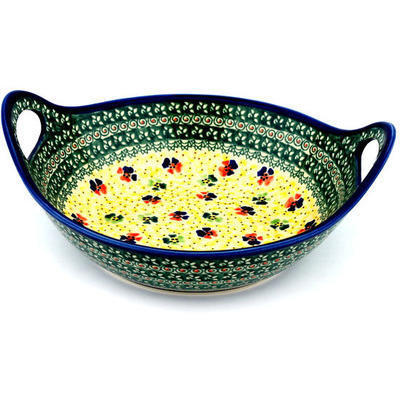 Polish Pottery Bowl with Handles 12-inch Fantasia UNIKAT