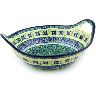 Polish Pottery Bowl with Handles 12-inch Sweet Violet