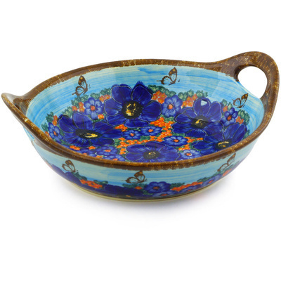 Polish Pottery Bowl with Handles 12&quot; UNIKAT