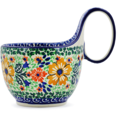 Polish Pottery Bowl with Loop Handle 16 oz Autumn Splendor UNIKAT
