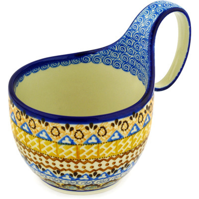 Polish Pottery Bowl with Loop Handle 16 oz Aztec