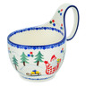 Polish Pottery Bowl with Loop Handle 16 oz Holiday Forest UNIKAT