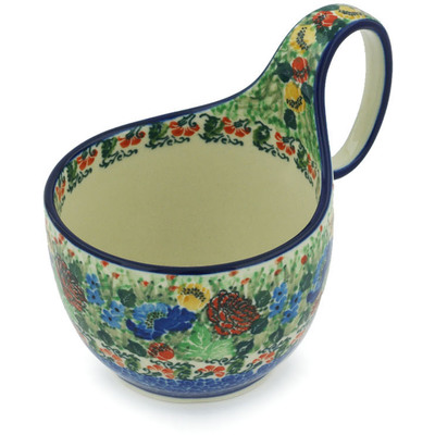 Polish Pottery Bowl with Loop Handle 16 oz Lovely Garden UNIKAT