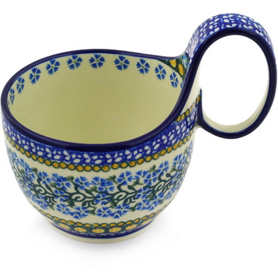 Polish Pottery Bowl with Loop Handle 16 oz Pansy Vines UNIKAT
