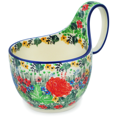 Polish Pottery Bowl with Loop Handle 16 oz Spring Garden UNIKAT
