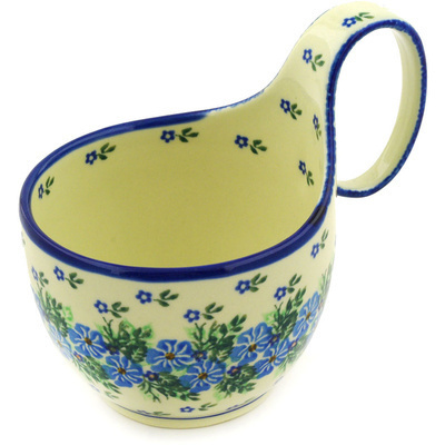 Polish Pottery Bowl with Loop Handle 16 oz Viola Bouquet