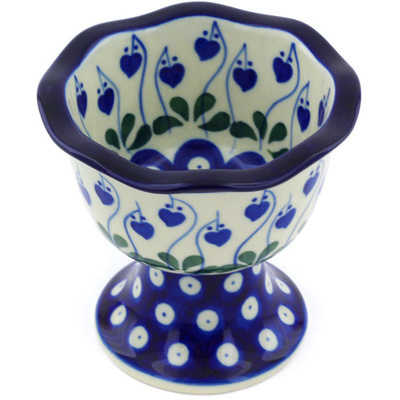 Polish Pottery Bowl with Pedestal 4&quot; Bleeding Heart Peacock
