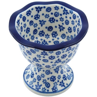 Polish Pottery Bowl with Pedestal 4&quot; Blue Confetti