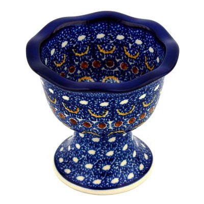 Polish Pottery Bowl with Pedestal 4&quot; Blue Horizons