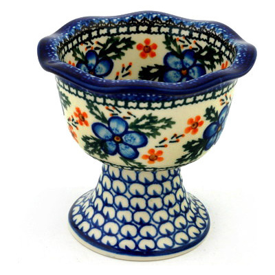 Polish Pottery Bowl with Pedestal 4&quot; Cobblestone Garden