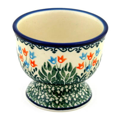 Polish Pottery Bowl with Pedestal 4&quot; Dancing Tulips