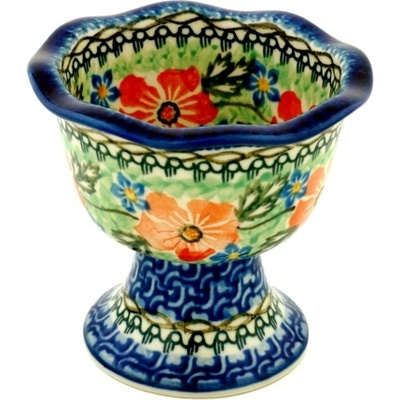 Polish Pottery Bowl with Pedestal 4&quot; Hawaiian Shores UNIKAT