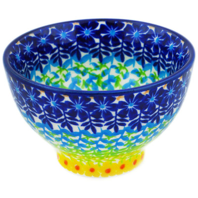 Polish Pottery Bowl with Pedestal 4&quot; Meadow At Dusk
