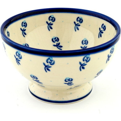 Polish Pottery Bowl with Pedestal 5&quot; Blue Spring Roses
