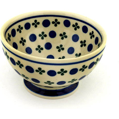 Polish Pottery Bowl with Pedestal 5&quot; Blueberry Blossoms
