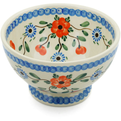Polish Pottery Bowl with Pedestal 5&quot; Cherry Blossoms