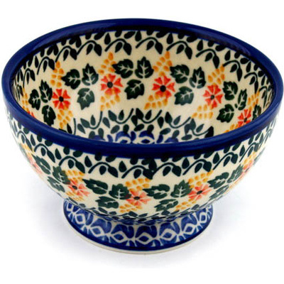 Polish Pottery Bowl with Pedestal 5&quot; Lovely Vines